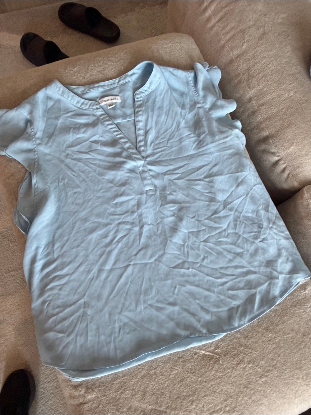 Calvin Klein Pale Blue Short Sleeve V-Neck Blouse